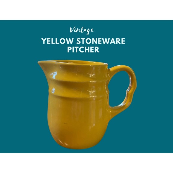 Vintage Yellow Stoneware Pitcher Creamer Handle Made in USA Serving Tableware - Picture 1 of 10